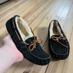 UGG Australia Dakota Black Suede Moccasin Slippers Womens 8 Wool Lined 5612 EUC